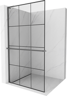 Mexen Kioto+ L ścianka prysznicowa z półką Walk-in 120 x 200 cm, czarna kratka, gun metal - 800-120-123-95-77