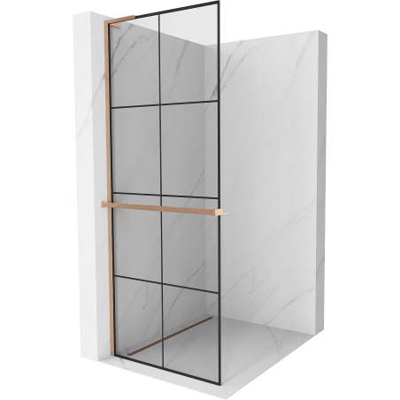 Mexen Kioto+ L ścianka prysznicowa z półką Walk-in 70 x 200 cm, czarna kratka, miedź szczotkowana - 800-070-123-65-77