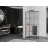 Mexen Kioto+ L ścianka prysznicowa z półką Walk-in 100 x 200 cm, czarna kratka, miedź szczotkowana - 800-100-123-65-77