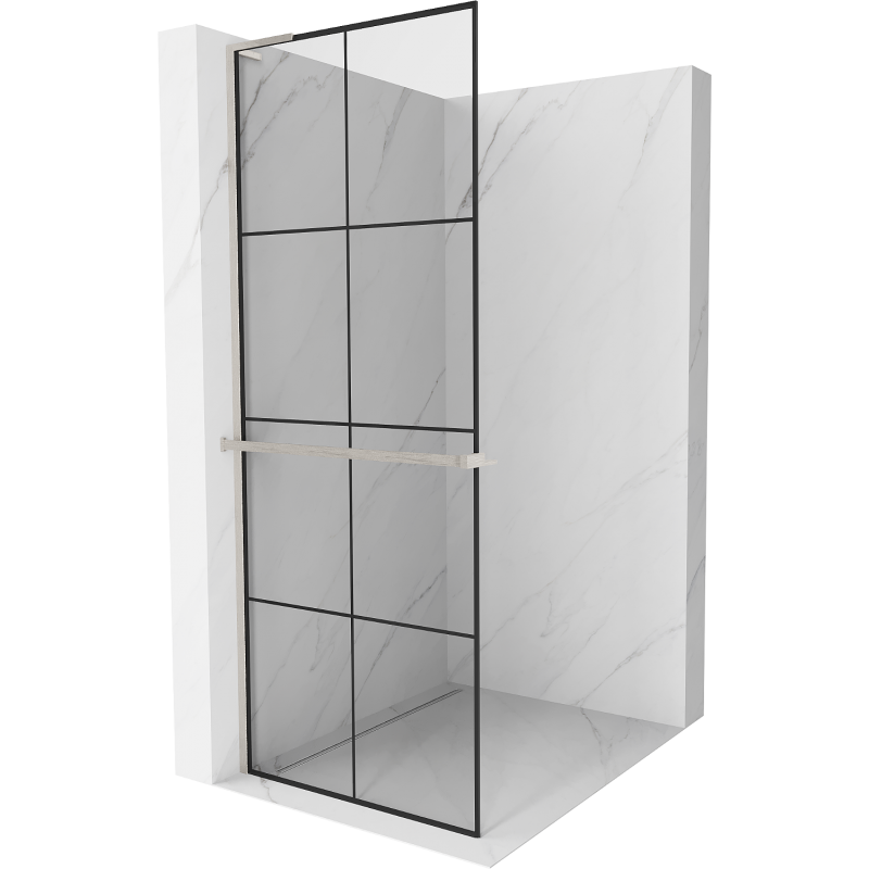 Mexen Kioto+ L ścianka prysznicowa z półką Walk-in 70 x 200 cm, czarna kratka, nikiel szczotkowany - 800-070-123-97-77