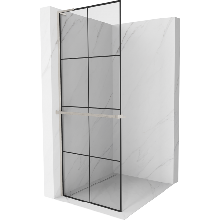 Mexen Kioto+ L ścianka prysznicowa z półką Walk-in 70 x 200 cm, czarna kratka, nikiel szczotkowany - 800-070-123-97-77