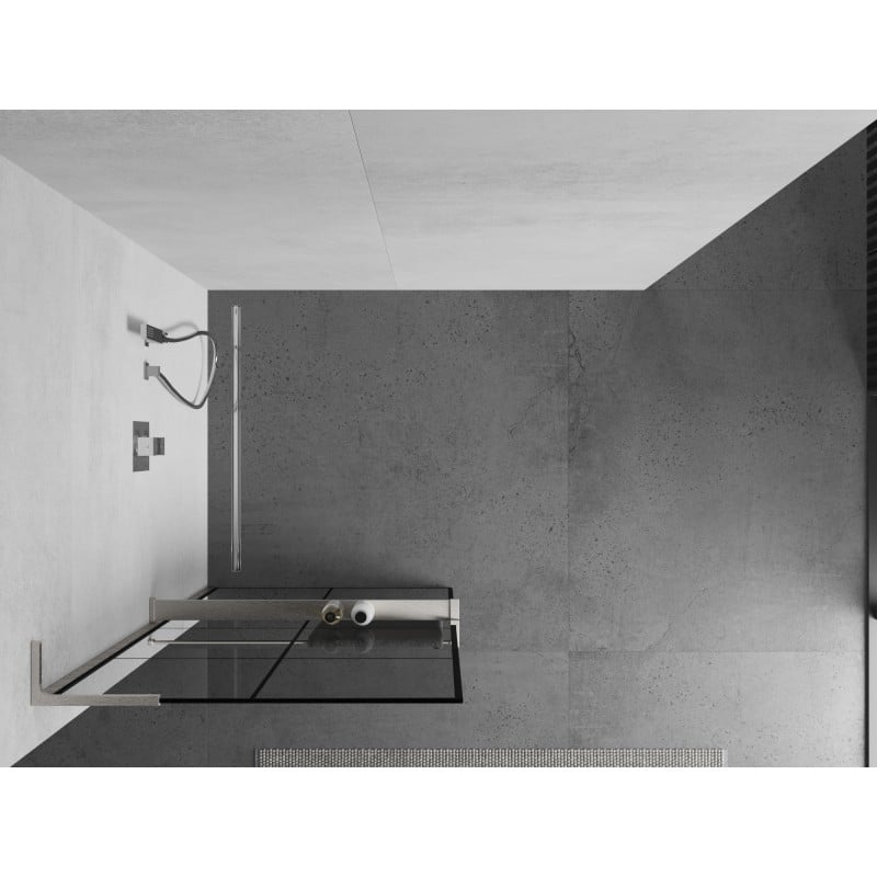 Mexen Kioto+ L ścianka prysznicowa z półką Walk-in 80 x 200 cm, czarna kratka, nikiel szczotkowany - 800-080-123-97-77