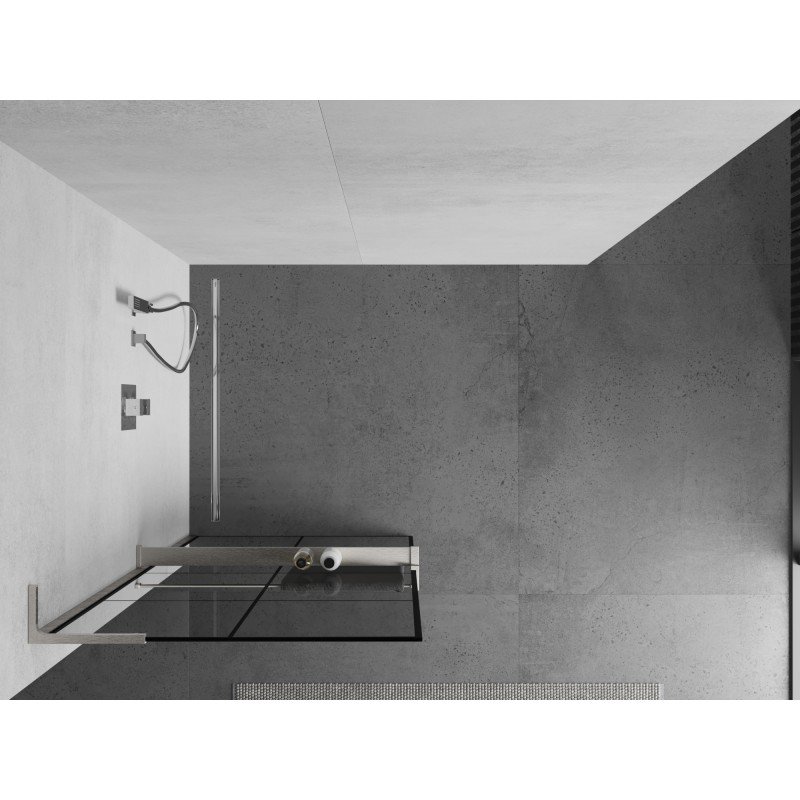Mexen Kioto+ L ścianka prysznicowa z półką Walk-in 90 x 200 cm, czarna kratka, nikiel szczotkowany - 800-090-123-97-77