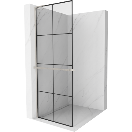 Mexen Kioto+ L ścianka prysznicowa z półką Walk-in 90 x 200 cm, czarna kratka, nikiel szczotkowany - 800-090-123-97-77