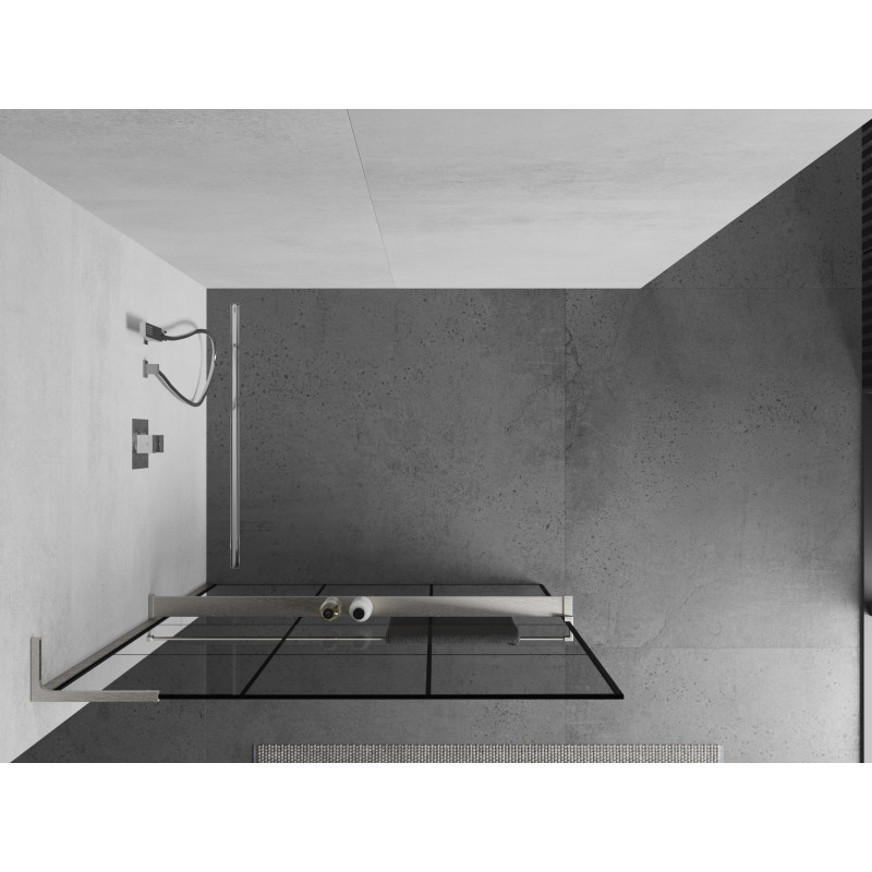 Mexen Kioto+ L ścianka prysznicowa z półką Walk-in 100 x 200 cm, czarna kratka, nikiel szczotkowany - 800-100-123-97-77