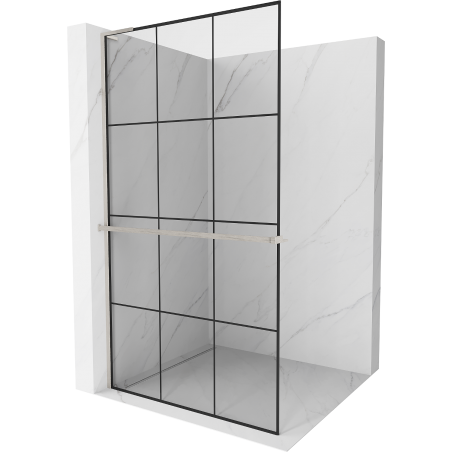 Mexen Kioto+ L ścianka prysznicowa z półką Walk-in 100 x 200 cm, czarna kratka, nikiel szczotkowany - 800-100-123-97-77