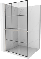 Mexen Kioto+ L ścianka prysznicowa z półką Walk-in 100 x 200 cm, czarna kratka, nikiel szczotkowany - 800-100-123-97-77