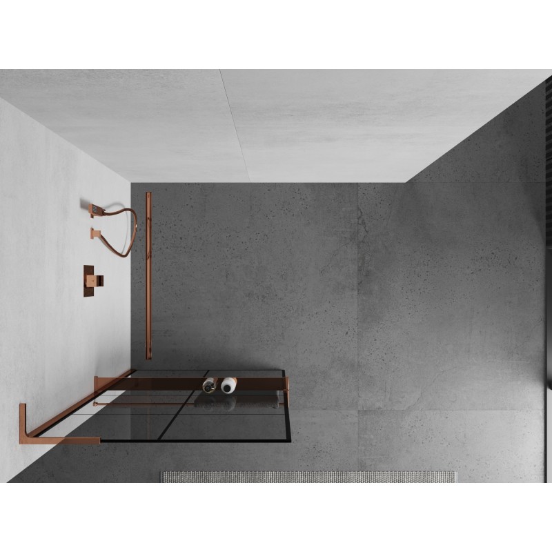 Mexen Kioto+ L ścianka prysznicowa z półką Walk-in 70 x 200 cm, czarna kratka, różowe złoto - 800-070-123-60-77