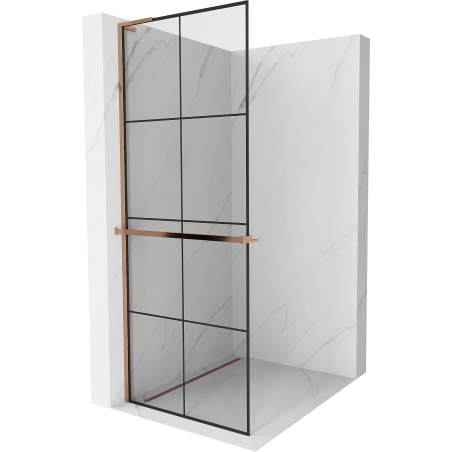 Mexen Kioto+ L ścianka prysznicowa z półką Walk-in 70 x 200 cm, czarna kratka, różowe złoto - 800-070-123-60-77