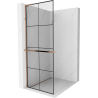 Mexen Kioto+ L ścianka prysznicowa z półką Walk-in 90 x 200 cm, czarna kratka, różowe złoto - 800-090-123-60-77