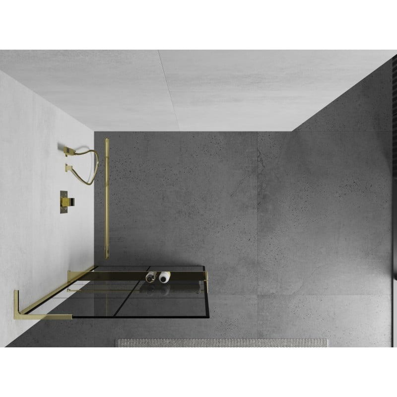 Mexen Kioto+ L ścianka prysznicowa z półką Walk-in 70 x 200 cm, czarna kratka , złota - 800-070-123-50-77