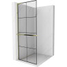 Mexen Kioto+ L ścianka prysznicowa z półką Walk-in 90 x 200 cm, czarna kratka, złota - 800-090-123-50-77