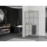 Mexen Kioto+ L ścianka prysznicowa z półką Walk-in 100 x 200 cm, czarna kratka, złota - 800-100-123-50-77
