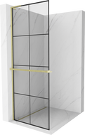 Mexen Kioto+ L ścianka prysznicowa z półką Walk-in 80 x 200 cm, czarna kratka, złota szczotkowana - 800-080-123-55-77