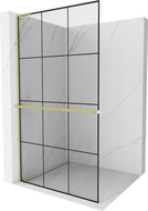 Mexen Kioto+ L ścianka prysznicowa z półką Walk-in 100 x 200 cm, czarna kratka, złota szczotkowana - 800-100-123-55-77
