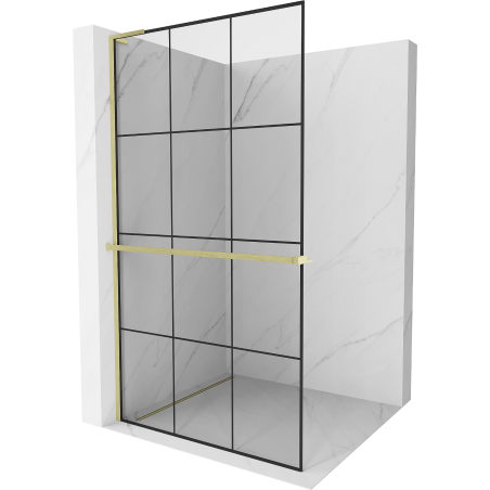 Mexen Kioto+ L ścianka prysznicowa z półką Walk-in 120 x 200 cm, czarna kratka, złota szczotkowana - 800-120-123-55-77