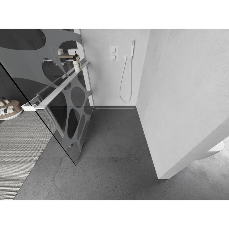 Mexen Kioto+ L ścianka prysznicowa z półką Walk-in 70 x 200 cm, biała fala, biała - 800-070-123-20-97