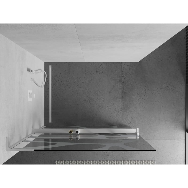 Mexen Kioto+ L ścianka prysznicowa z półką Walk-in 90 x 200 cm, biała fala, biała - 800-090-123-20-97