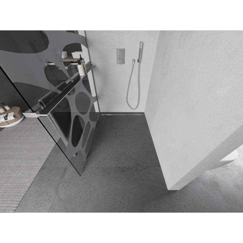 Mexen Kioto+ L ścianka prysznicowa z półką Walk-in 90 x 200 cm, biała fala, chrom - 800-090-123-01-97