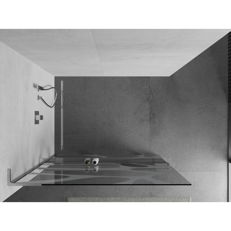 Mexen Kioto+ L ścianka prysznicowa z półką Walk-in 120 x 200 cm, biała fala, chrom - 800-120-123-01-97
