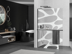 Mexen Kioto+ L ścianka prysznicowa z półką Walk-in 70 x 200 cm, biała fala, czarna - 800-070-123-70-97