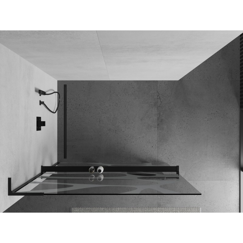 Mexen Kioto+ L ścianka prysznicowa z półką Walk-in 70 x 200 cm, biała fala, czarna - 800-070-123-70-97