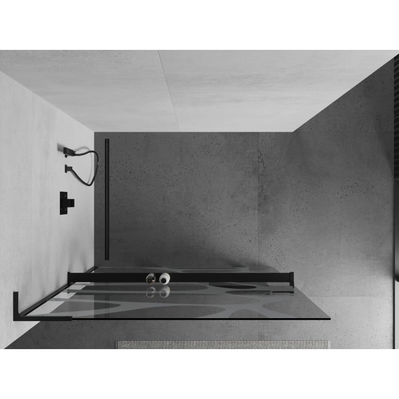 Mexen Kioto+ L ścianka prysznicowa z półką Walk-in 120 x 200 cm, biała fala, czarna - 800-120-123-70-97