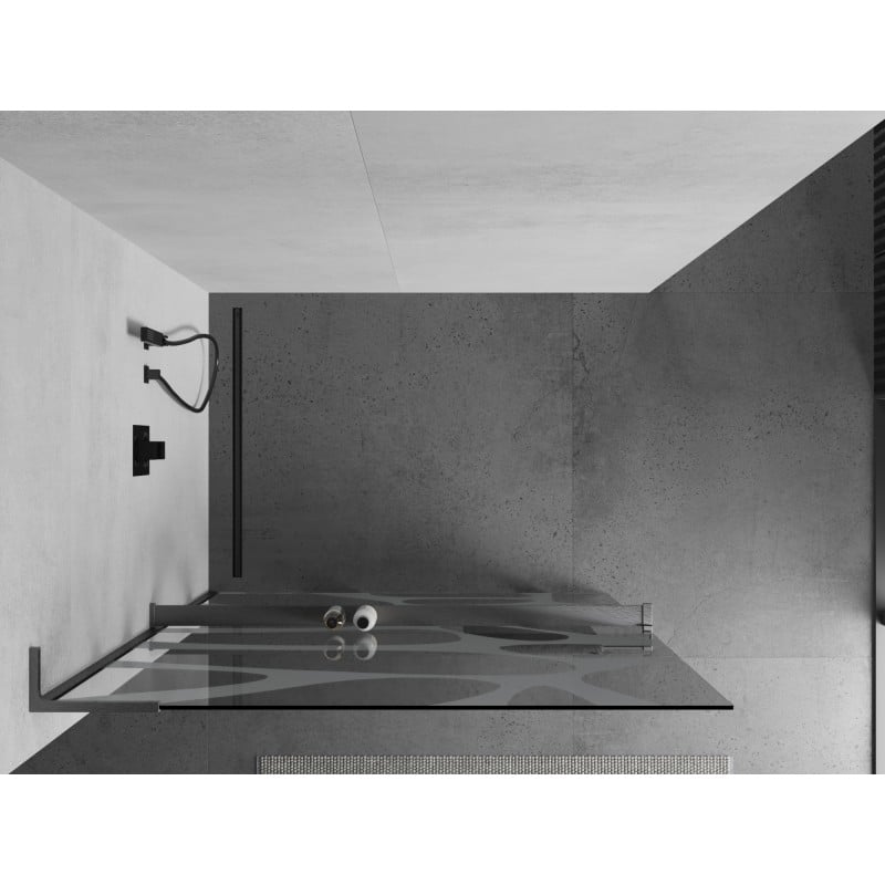 Mexen Kioto+ L ścianka prysznicowa z półką Walk-in 100 x 200 cm, biała fala, gun gray szczotkowany - 800-100-123-66-97