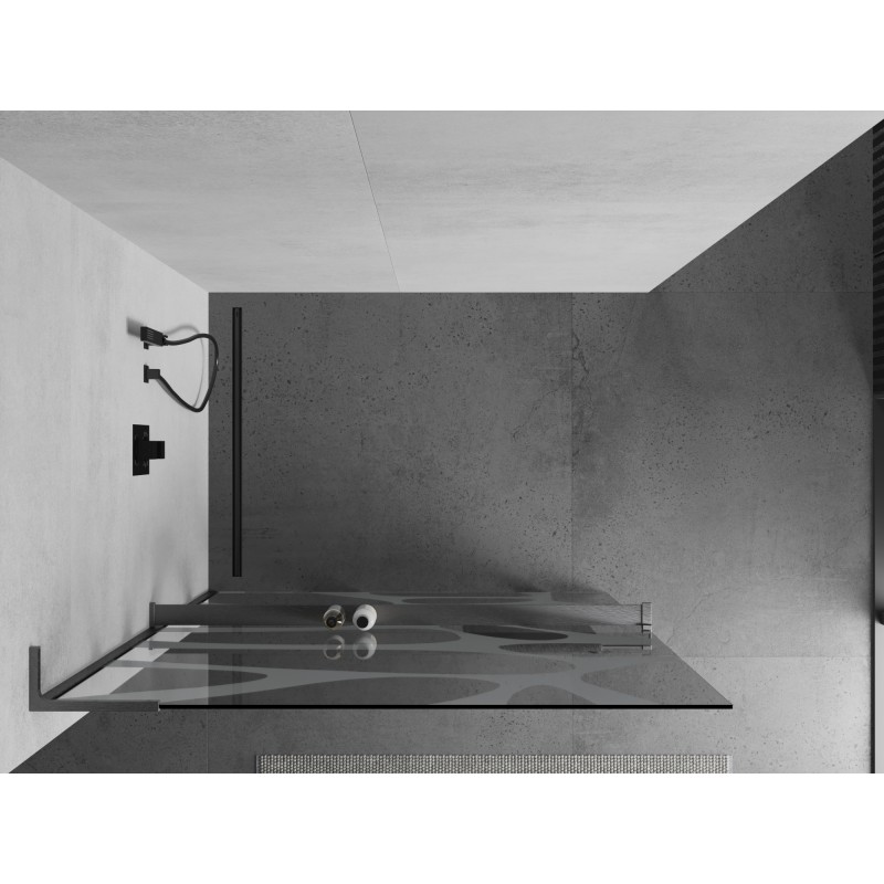 Mexen Kioto+ L ścianka prysznicowa z półką Walk-in 120 x 200 cm, biała fala, gun gray szczotkowany - 800-120-123-66-97