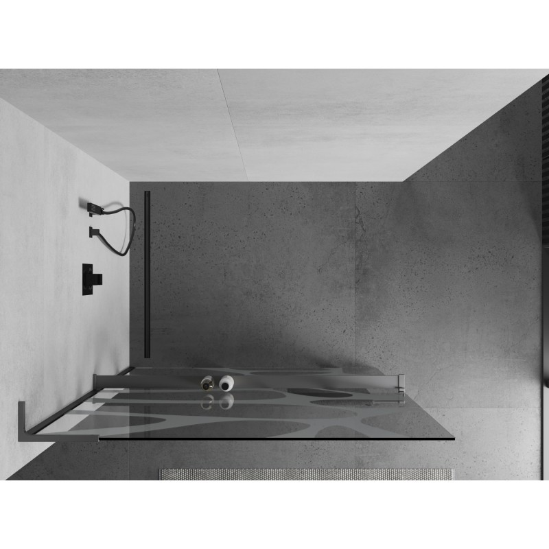 Mexen Kioto+ L ścianka prysznicowa z półką Walk-in 70 x 200 cm, biała fala, gun metal - 800-070-123-95-97
