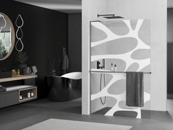 Mexen Kioto+ L ścianka prysznicowa z półką Walk-in 80 x 200 cm, biała fala, gun metal - 800-080-123-95-97