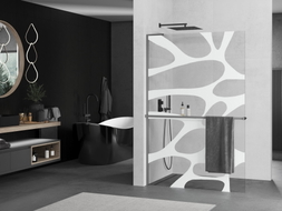 Mexen Kioto+ L ścianka prysznicowa z półką Walk-in 100 x 200 cm, biała fala, gun metal - 800-100-123-95-97