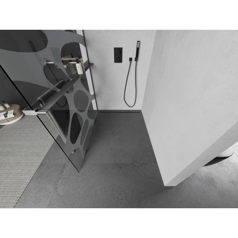 Mexen Kioto+ L ścianka prysznicowa z półką Walk-in 120 x 200 cm, biała fala, gun metal - 800-120-123-95-97