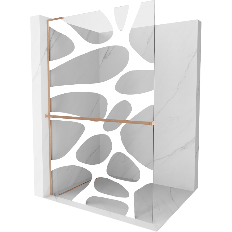 Mexen Kioto+ L ścianka prysznicowa z półką Walk-in 90 x 200 cm, biała fala, miedź szczotkowana - 800-090-123-65-97