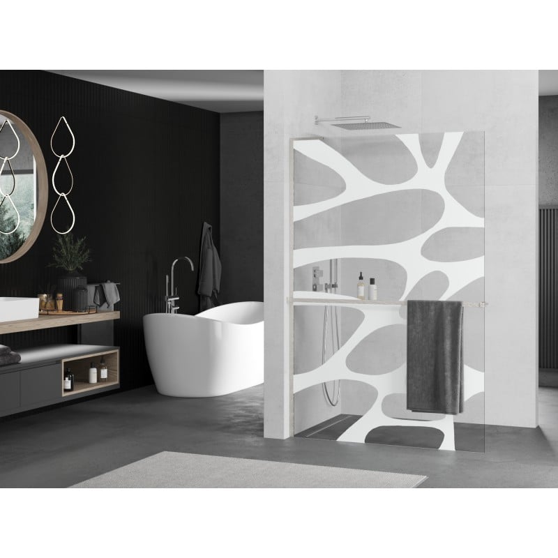 Mexen Kioto+ L ścianka prysznicowa z półką Walk-in 70 x 200 cm, biała fala, nikiel szczotkowany - 800-070-123-97-97