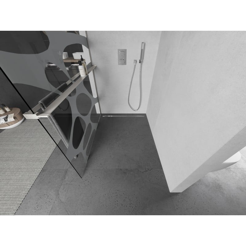 Mexen Kioto+ L ścianka prysznicowa z półką Walk-in 80 x 200 cm, biała fala, nikiel szczotkowany - 800-080-123-97-97