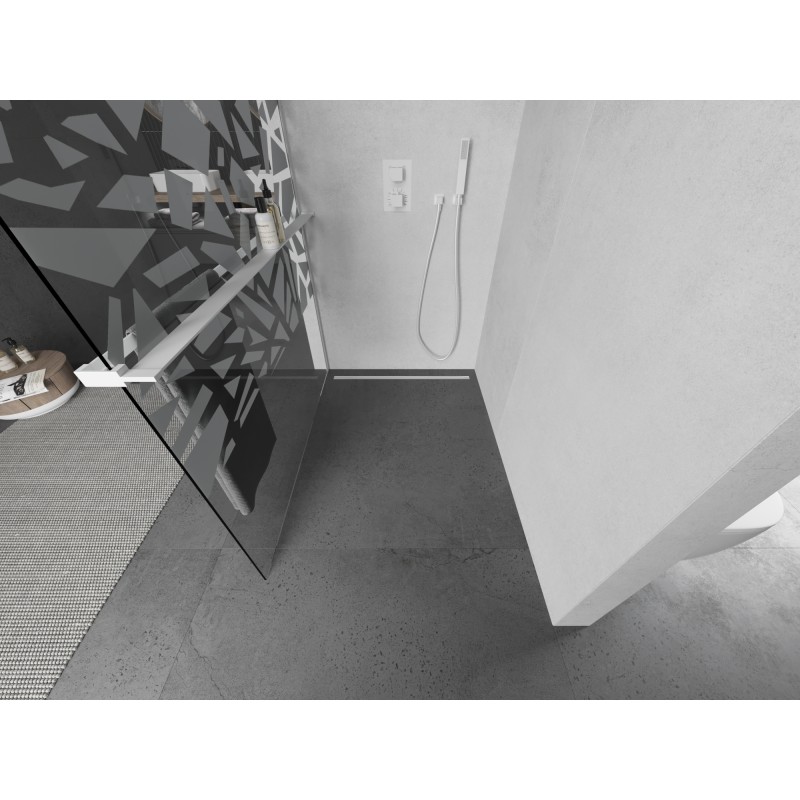 Mexen Kioto+ L ścianka prysznicowa z półką Walk-in 70 x 200 cm, biały wzór, biała - 800-070-123-20-85