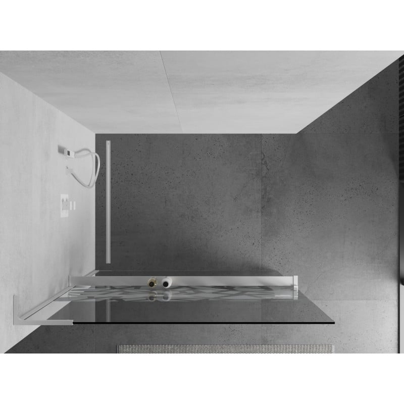 Mexen Kioto+ L ścianka prysznicowa z półką Walk-in 80 x 200 cm, biały wzór, biała - 800-080-123-20-85