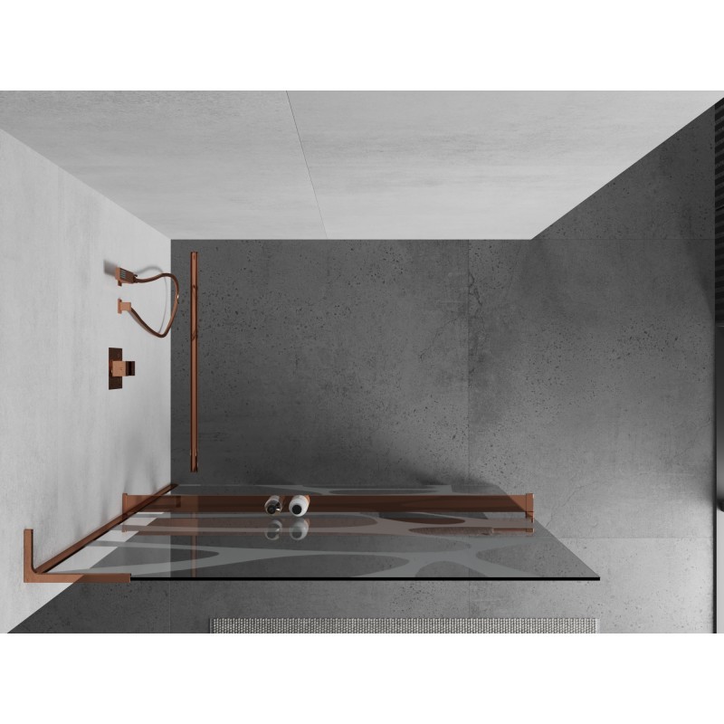 Mexen Kioto+ L ścianka prysznicowa z półką Walk-in 70 x 200 cm, biała fala, różowe złoto - 800-070-123-60-97