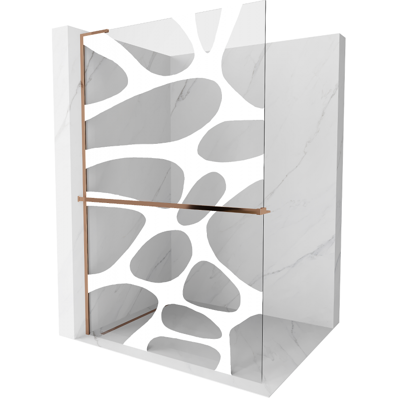 Mexen Kioto+ L ścianka prysznicowa z półką Walk-in 90 x 200 cm, biała fala, różowe złoto - 800-090-123-60-97