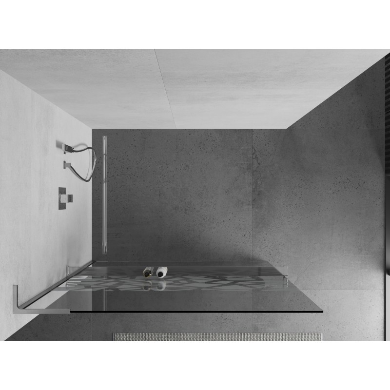Mexen Kioto+ L ścianka prysznicowa z półką Walk-in 70 x 200 cm, biały wzór, chrom - 800-070-123-01-85