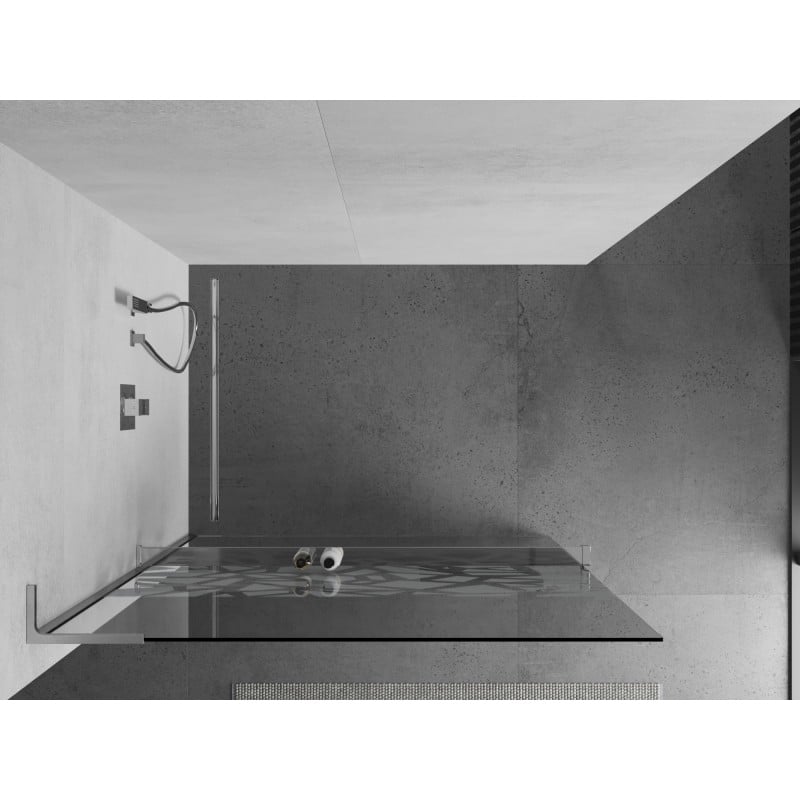 Mexen Kioto+ L ścianka prysznicowa z półką Walk-in 80 x 200 cm, biały wzór, chrom - 800-080-123-01-85