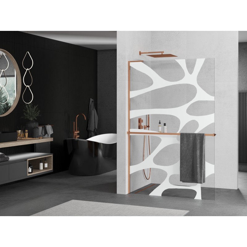 Mexen Kioto+ L ścianka prysznicowa z półką Walk-in 120 x 200 cm, biała fala, różowe złoto - 800-120-123-60-97