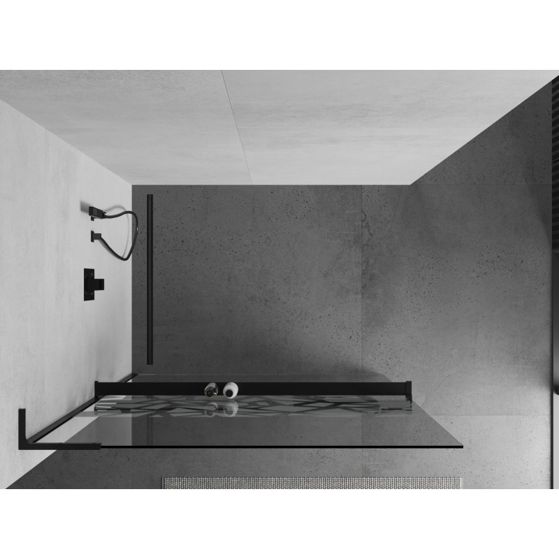 Mexen Kioto+ L ścianka prysznicowa z półką Walk-in 70 x 200 cm, biały wzór, czarna - 800-070-123-70-85