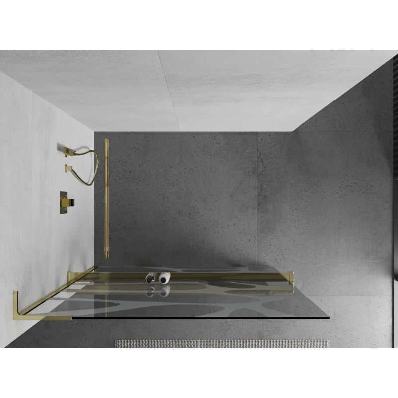 Mexen Kioto+ L ścianka prysznicowa z półką Walk-in 80 x 200 cm, biała fala, złota - 800-080-123-50-97
