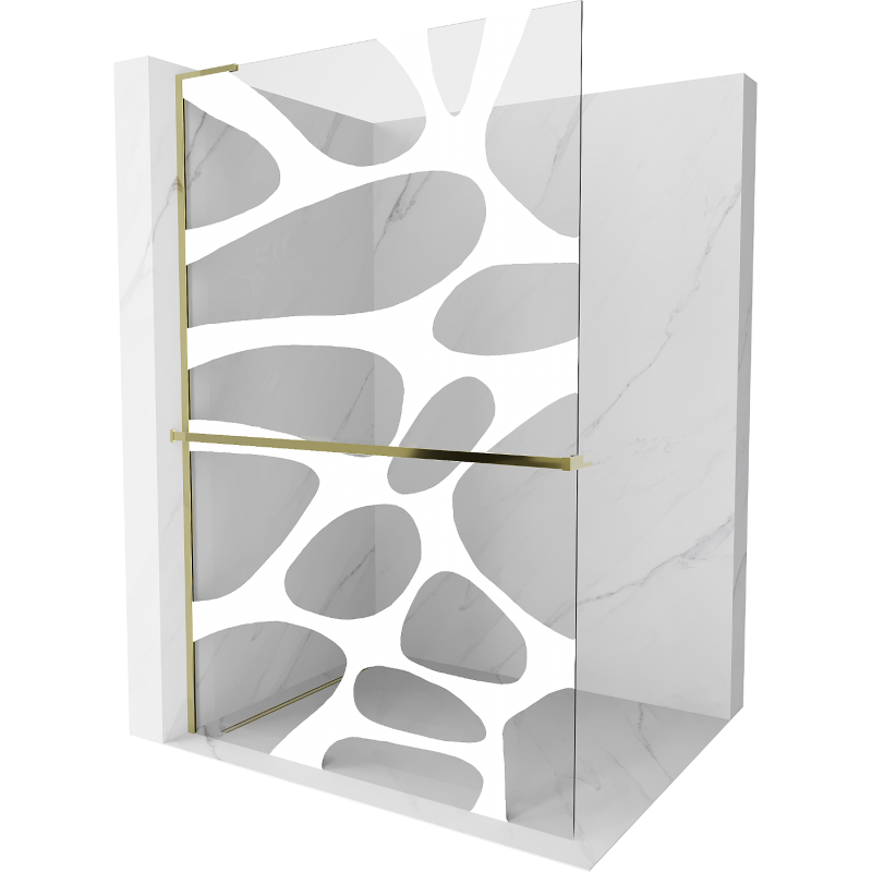Mexen Kioto+ L ścianka prysznicowa z półką Walk-in 90 x 200 cm, biała fala, złota - 800-090-123-50-97