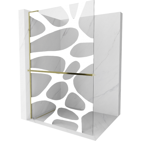 Mexen Kioto+ L ścianka prysznicowa z półką Walk-in 90 x 200 cm, biała fala, złota - 800-090-123-50-97