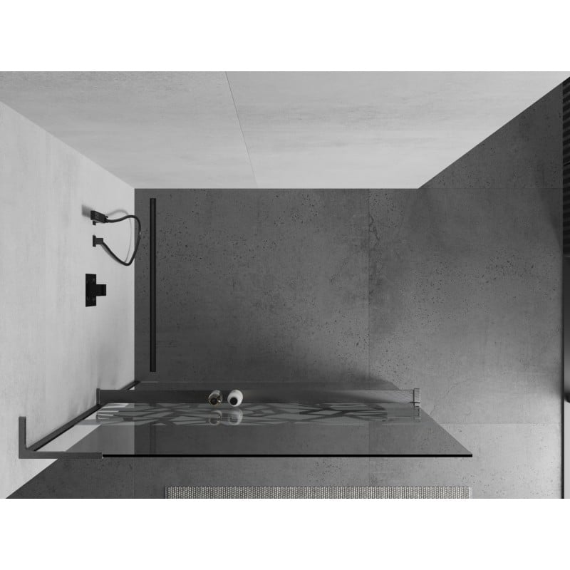 Mexen Kioto+ L ścianka prysznicowa z półką Walk-in 80 x 200 cm, biały wzór, gun gray szczotkowany - 800-080-123-66-85