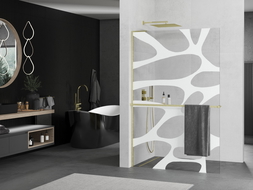 Mexen Kioto+ L ścianka prysznicowa z półką Walk-in 70 x 200 cm, biała fala, złota szczotkowana - 800-070-123-55-97