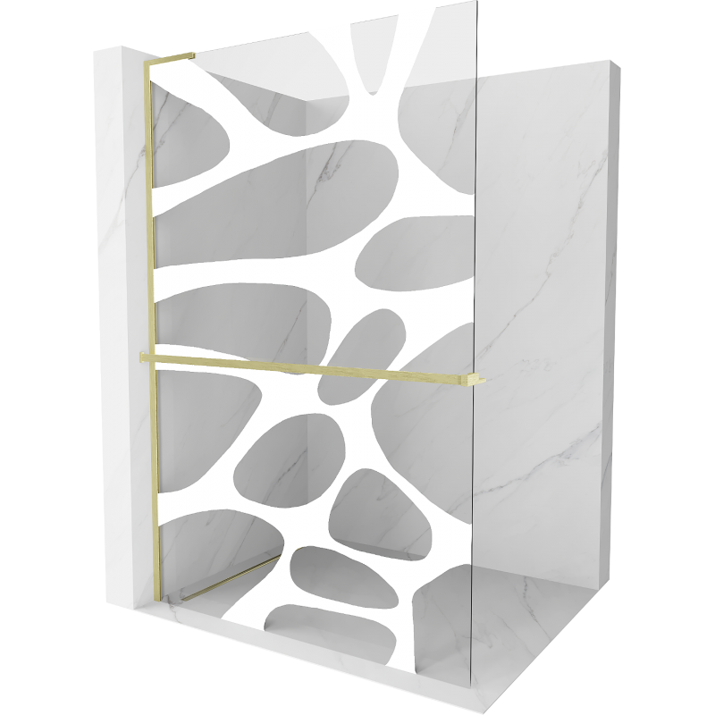Mexen Kioto+ L ścianka prysznicowa z półką Walk-in 100 x 200 cm, biała fala, złota szczotkowana - 800-100-123-55-97